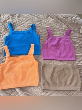 A Lot Of 4! Cotton on Ribbed Knit Cropped Tank Tops. Size. S-L Stretchy Compress